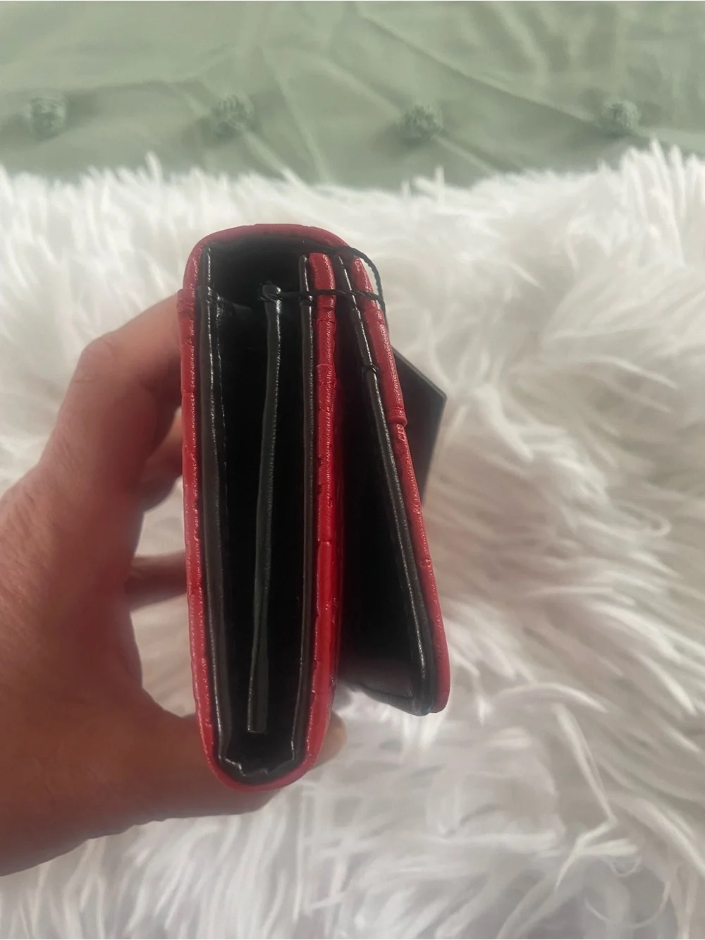 NWT - Ed Hardy Red Embossed Heart & Skull Studded Wallet faux vegan leather.